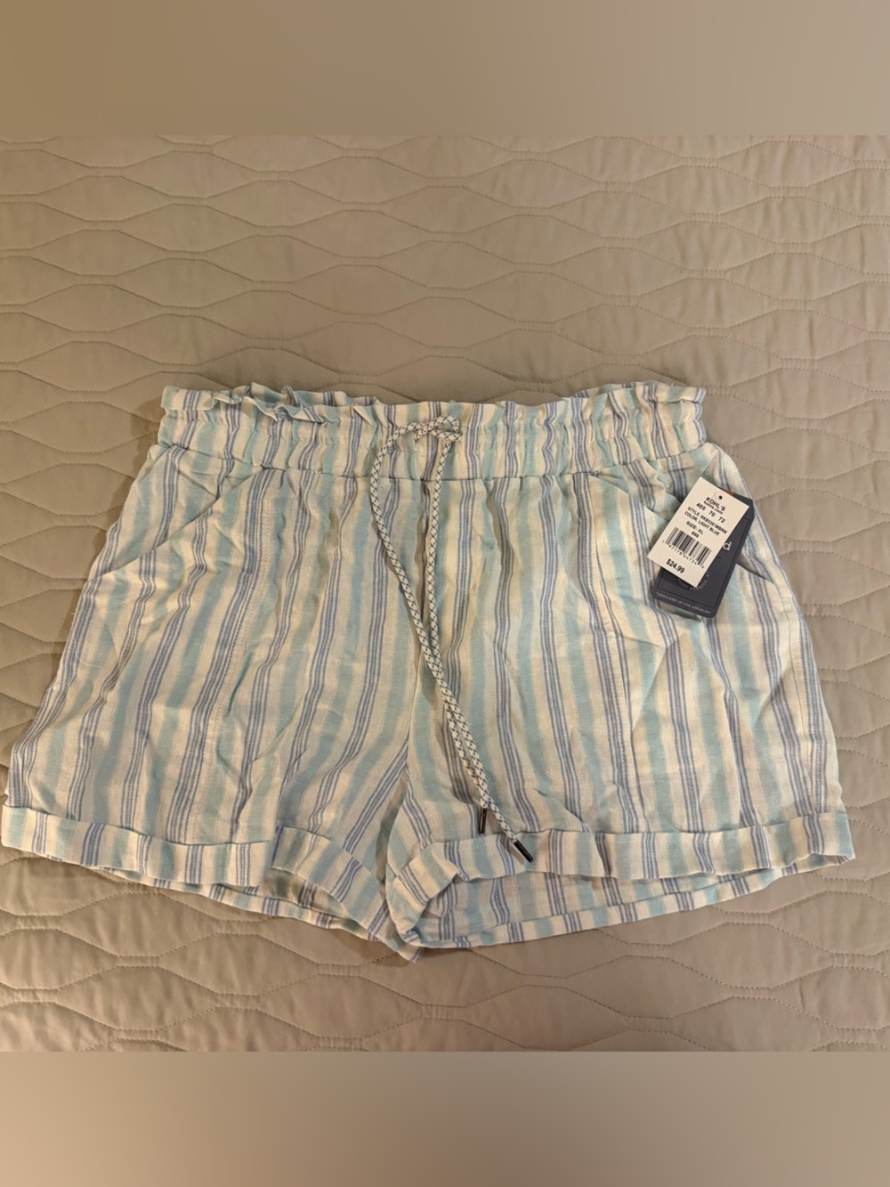 Kohl's Blue and White Striped Drawstring linen blend Shorts
